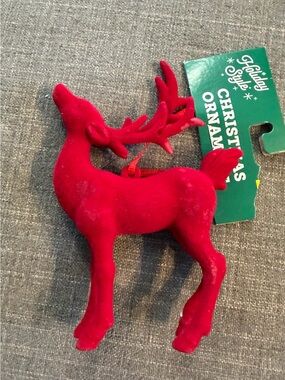 Holiday Style Red Flocked Reindeer Christmas Ornament 5 x 4 Inch